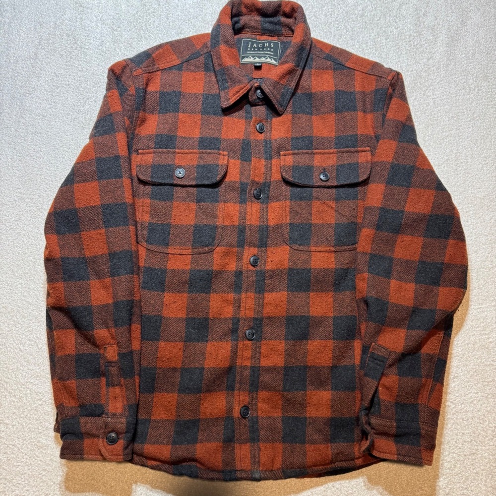 JACHS New York Mens Large Wool Blend Buffalo Plaid Quilted Shirt Jacket Shacket